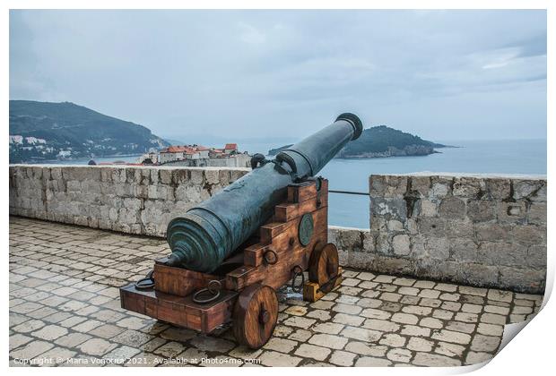 Cannon at wall of Dubrovnik Old Town Print by Maria Vonotna