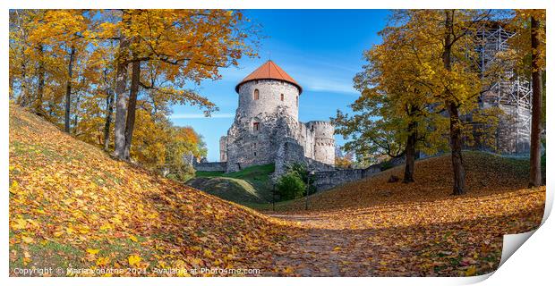Medieval castle in autumn Print by Maria Vonotna