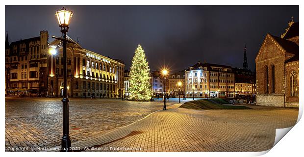 Dome Square with Christmas tree in Riga Print by Maria Vonotna