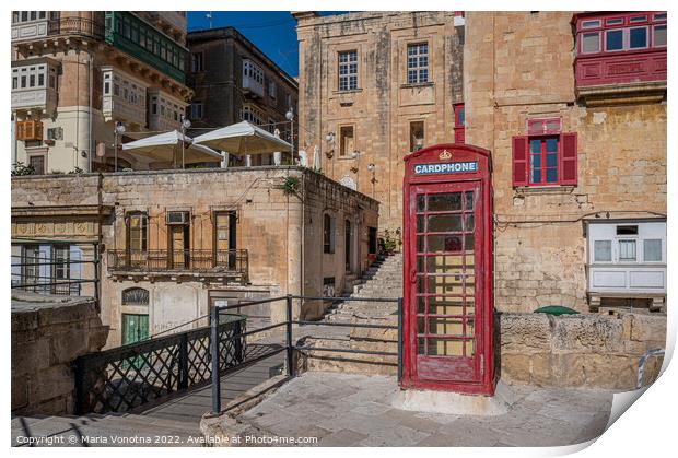 Red telephone booth in Valletta Malta.  Print by Maria Vonotna