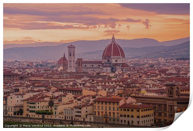 Sunset over Florence Print by Maria Vonotna