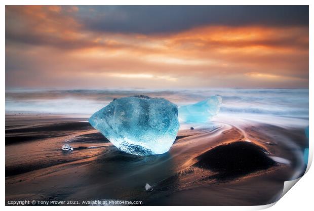 Blue ice boulder Print by Tony Prower