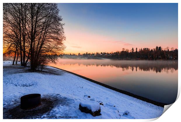 Stunning winter sunset fog hovers over river	 Print by eacmich 