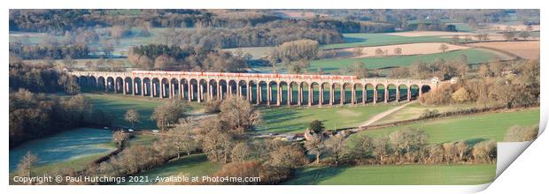 Red train 2 at Ouse valley Viaduct Print by Paul Hutchings