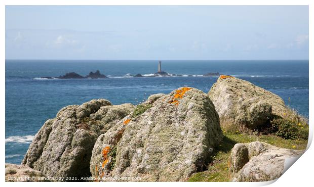 Longships Lighthouse. Cornwall. Print by Sandra Day