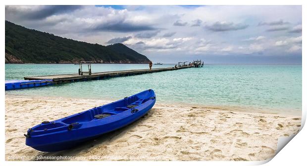Redang Island, Malaysia Colourful blue kayak boat on the beach r Print by johnseanphotography 