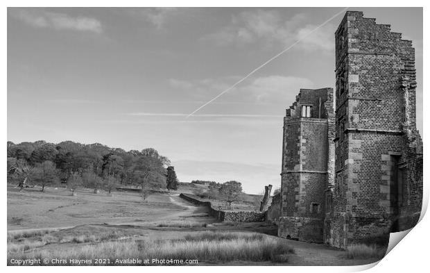 Bradgate House Ruins in Black and White Print by Chris Haynes
