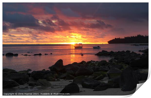 Sunset on Bel Ombre Beach, Mauritius Print by Chris Haynes