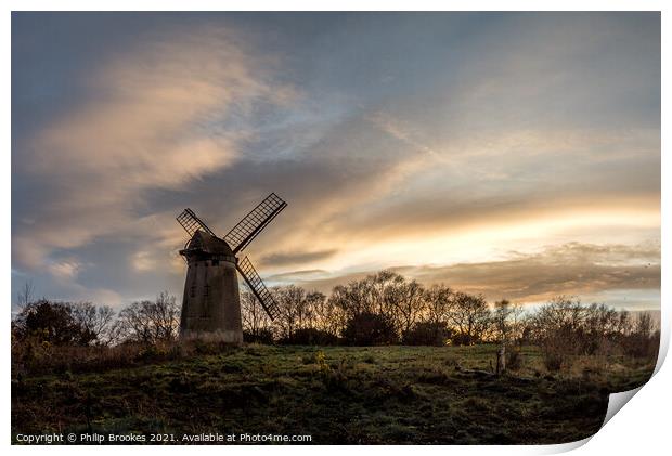 Bidston Windmill Sunset Print by Philip Brookes