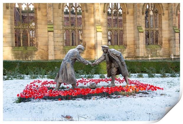 Liverpool Christmas Truce Statue Print by Philip Brookes