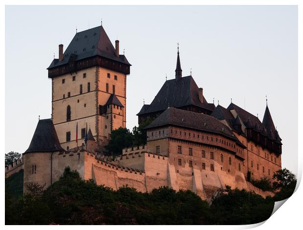 Gothic Karlstejn Castle at Sunset in Bohemia Czech Republic Print by Dietmar Rauscher