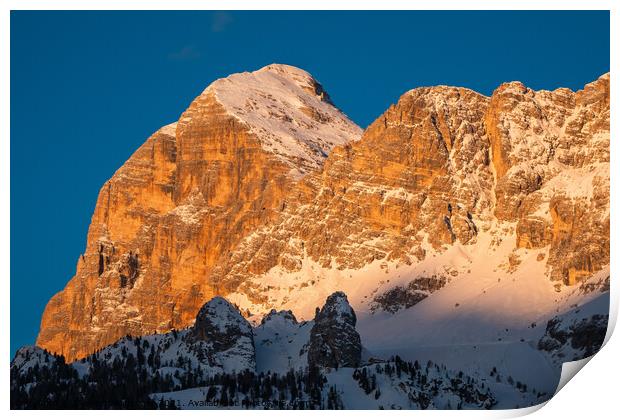 Tofana di Rozes Peak in Cortina d'Ampezzo in Winter at Dawn Print by Dietmar Rauscher