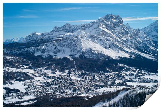 Snow Covered Skiing Resort Cortina d' Ampezzo Print by Dietmar Rauscher