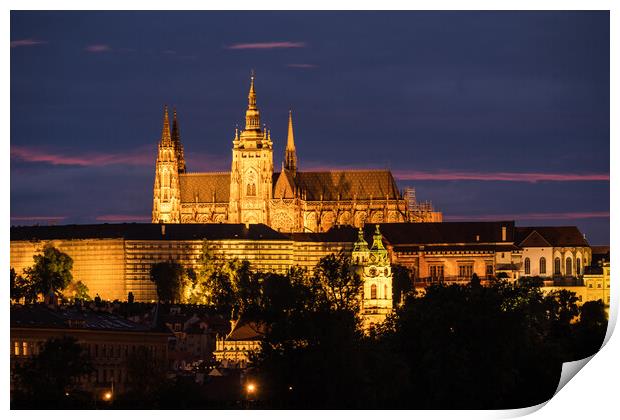 Saint Vitus Cathedral in Prague at Night Print by Dietmar Rauscher
