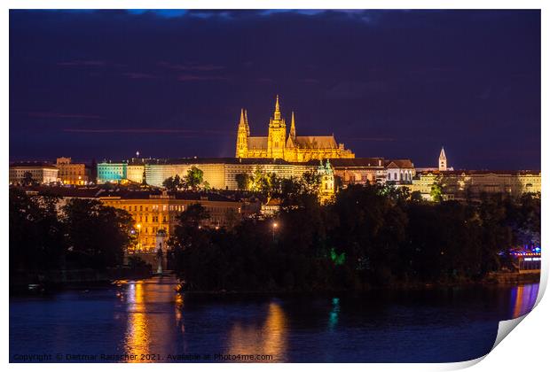 Saint Vitus Cathedral on Prague Castle at Night Print by Dietmar Rauscher
