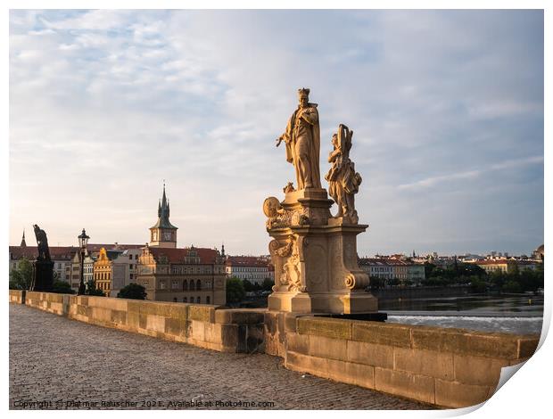 Saint Francis Borgia Statue on Charles Bridge, Prague Print by Dietmar Rauscher