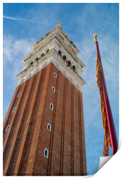 The Belltower of Saint Mark's and Venetian Flag Print by Dietmar Rauscher