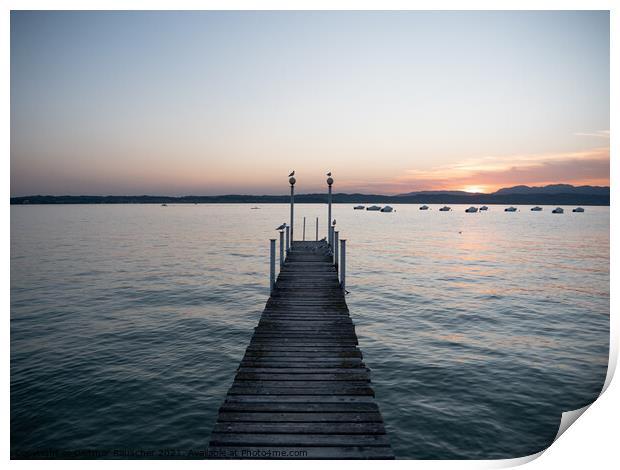 Lake Garda Jetty at Sunset Print by Dietmar Rauscher
