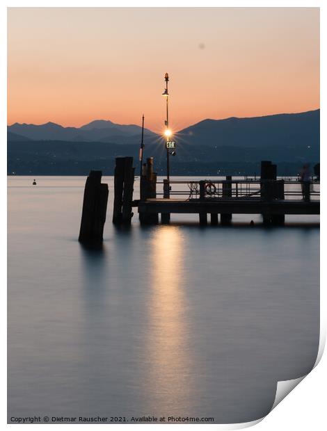 Sirmione Ferry Terminal on Lake Garda Sunset Print by Dietmar Rauscher