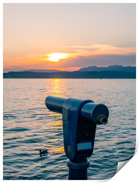 Lak Garda Sunset with Telescope in Sirmione Print by Dietmar Rauscher
