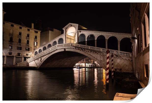 Rialto Bridge in Venice, Italy at Night Print by Dietmar Rauscher