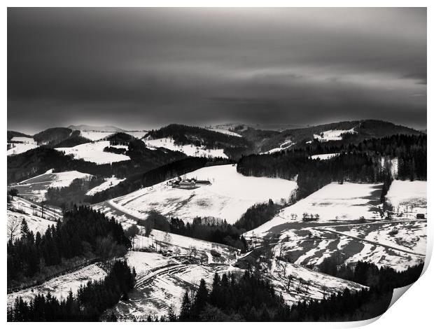Black and White Winter Landscape in Mostviertel, Austria Print by Dietmar Rauscher
