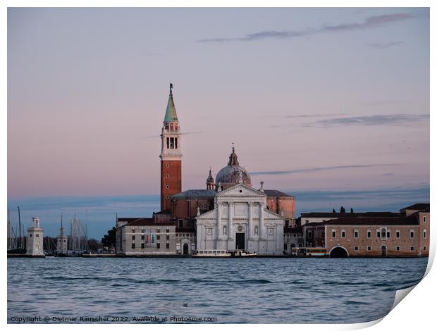 San Giorgio Maggiore Church and Tower in the Evening Print by Dietmar Rauscher