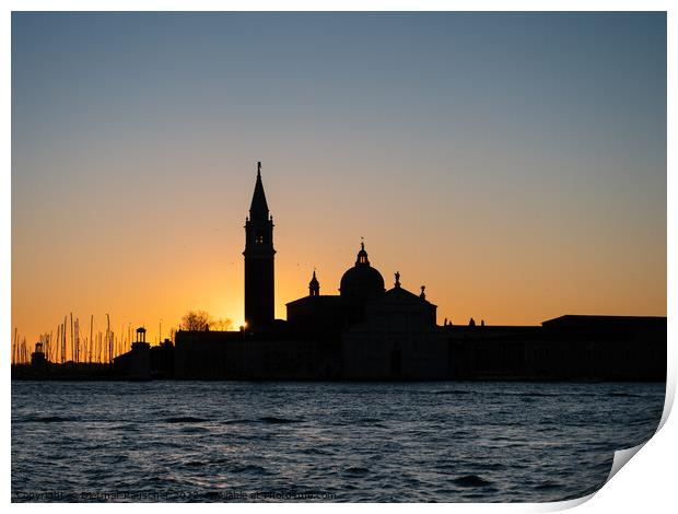 San Giorgio Maggiore Church Silhouette at Sunrise in Venice Print by Dietmar Rauscher