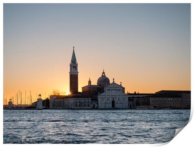 San Giorgio Maggiore Church at Sunrise in Venice Print by Dietmar Rauscher