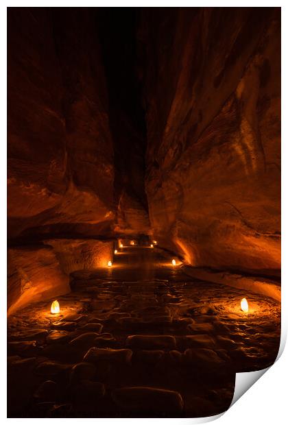 The Siq of Petra by Night Print by Dietmar Rauscher