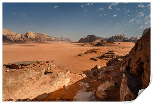 Wadi Rum Desert Landscape in Jordan Print by Dietmar Rauscher