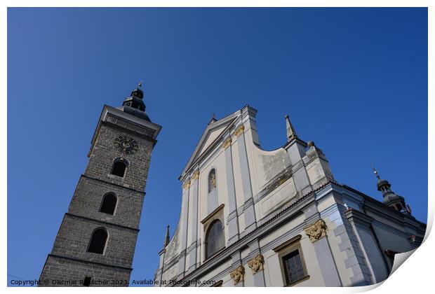 Black Tower and Saint Nicholas Cathedral in Ceske Budejovice Print by Dietmar Rauscher