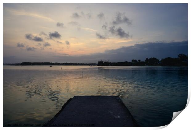 Blue Bay Beach in Mauritius at Dusk Print by Dietmar Rauscher