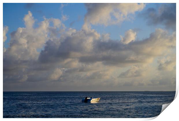 Pleasure Boat at Preskil Island Beach in Mauritius Print by Dietmar Rauscher