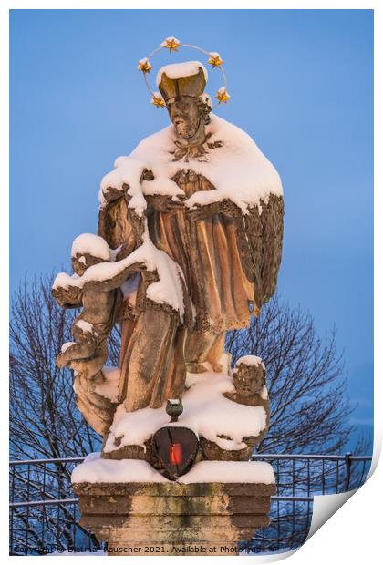 Statue of Saint John of Nepomuk or John Nepomucene in Sonntagberg Print by Dietmar Rauscher