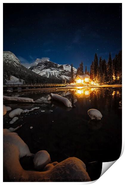 Emerald Lake Lodge at night Print by Shawna and Damien Richard