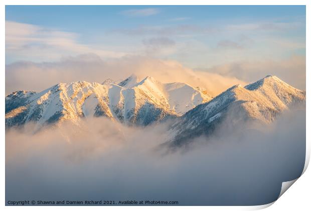Winter Rocky Mountain Ridges Shrouded in Mist Print by Shawna and Damien Richard