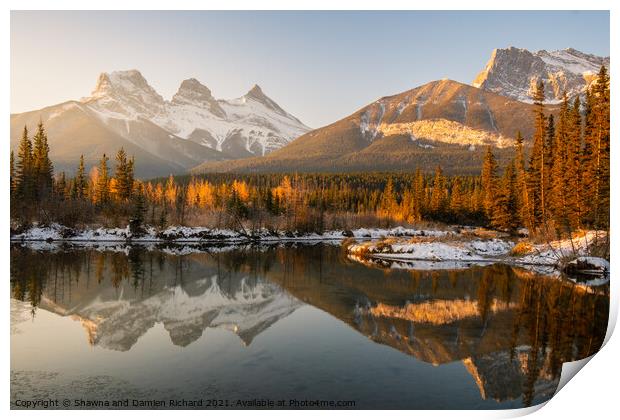 Three Sisters Mountains, Canmore, Alberta Print by Shawna and Damien Richard