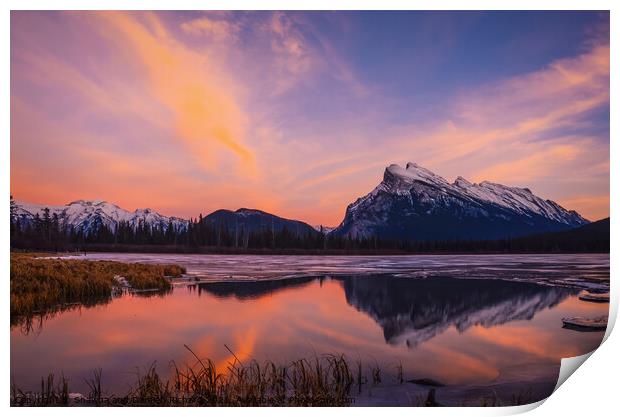 Rundle Reflection in Vermillion Lakes, Banff National Park, Alberta Print by Shawna and Damien Richard