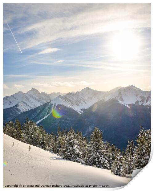 Summit of Sulphur Mountain with sun flare Print by Shawna and Damien Richard