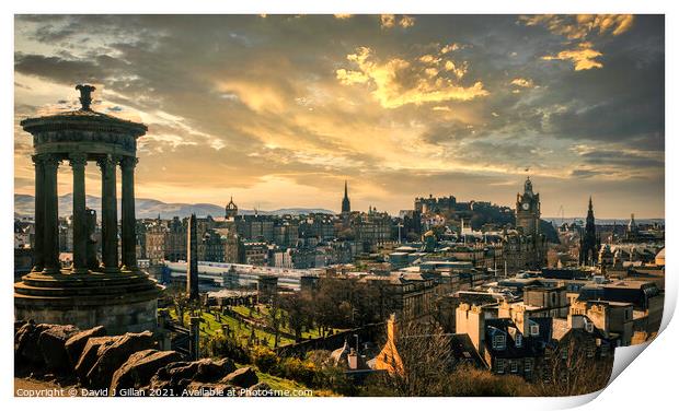 Edinburgh Skyline Print by David J Gillan