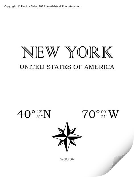 New York, USA. Coordinates Print by Paulina Sator