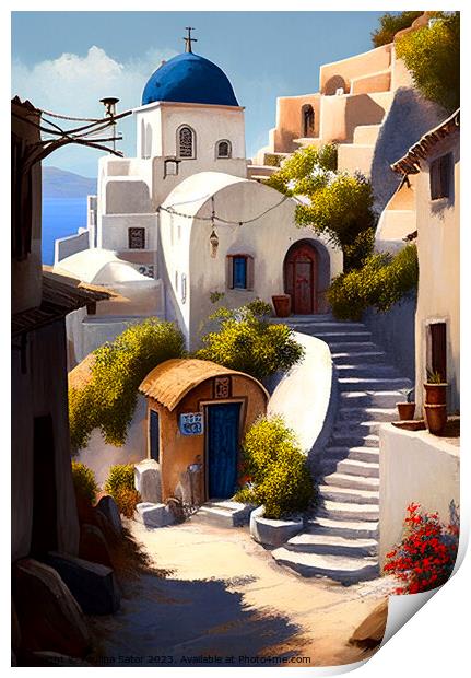Lovely greek village Print by Paulina Sator