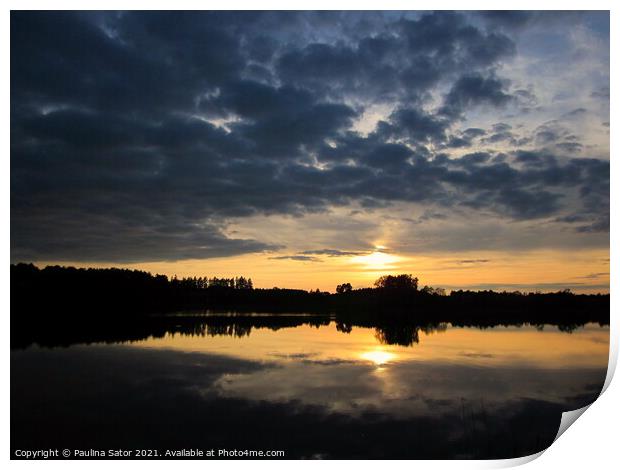 Sunset over the lake. Poland, Masuria  Print by Paulina Sator
