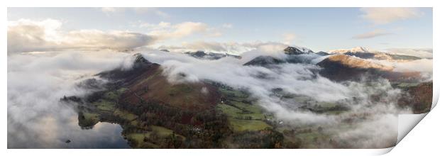 Derwentwater and catbells clould inversion aerial lake district Print by Sonny Ryse