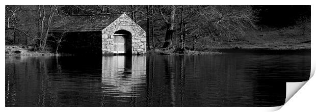 Wastwater Boathouse Black and white Lake District Print by Sonny Ryse