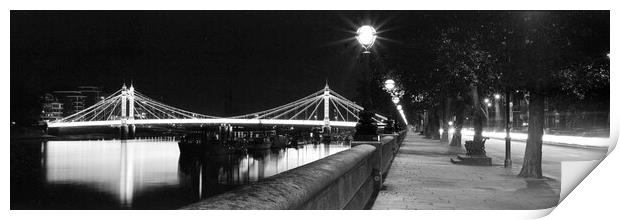 Albert Bridge in London at night Black and white Print by Sonny Ryse