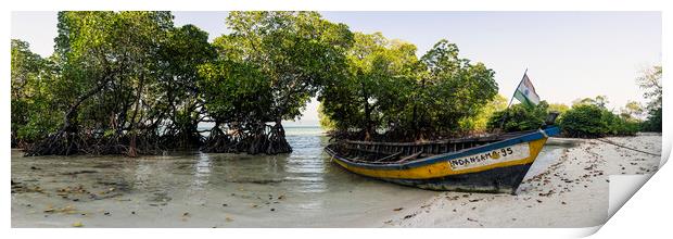 Havelock Island beach Mangroves and boat Andamans Print by Sonny Ryse