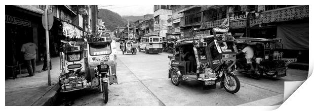 Philippines Street scene trikes Black and white Print by Sonny Ryse