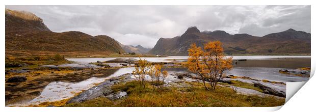 Flakstadoya Flakstadpollen Bay and Mountains in Autumn Lofoten I Print by Sonny Ryse